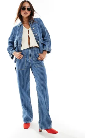 ONLY Vaqueros cargo azules de pernera ancha y talle alto a rayas blancas Kirsi de (parte de un conjunto)