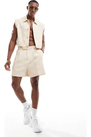 ASOS Pantalones de vestir cortos amarillos a cuadros dameros de corte ancho de (parte de un conjunto)