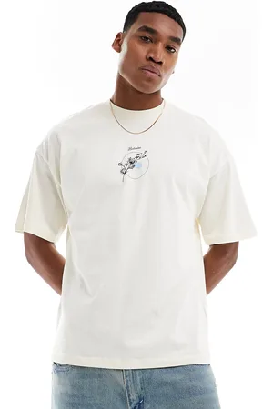 SELECTED Camiseta blanca extragrande con estampado botánico en el pecho de -Blanco
