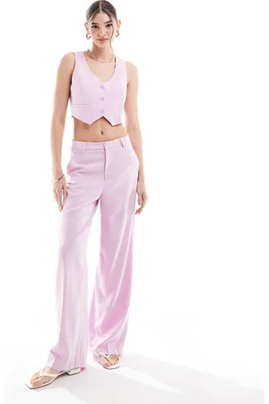 ONLY Pantalones de sastre rosa claro de pernera ancha y talle alto de (parte de un conjunto)