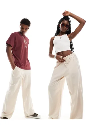 Reclaimed Pantalones color unisex sin cierres de lino de -Blanco