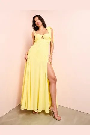 ASOS Vestido largo con aberturas y lazadas en los hombros de chifón de -Multicolor