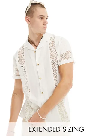 ASOS Camisa blanca holgada de manga corta con cuello de solapas y paneles de encaje de