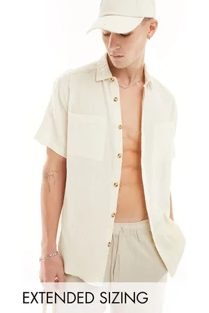 ASOS Camisa color holgada de manga corta con cuello de solapas de -Blanco