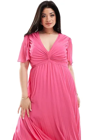 ASOS Vestido midi plisado con mangas fluidas de ASOS DESIGN Curve