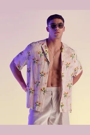 ASOS Camisa holgada con estampado floral de jacquard y solapas pronunciadas de