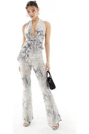 Murci Pantalones grises de campana con estampado de serpiente de malla transparente de (parte de un conjunto)