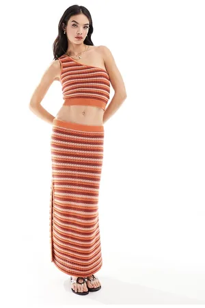Rhythm Falda playera midi a rayas color de punto Spirit de (parte de un conjunto)-Naranja