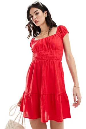 Rhythm Vestido playero corto rojo con mangas de casquillo Raya de