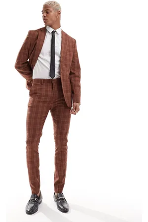 ASOS Pantalones de traje color piedra a cuadros a tono de corte superpitillo de