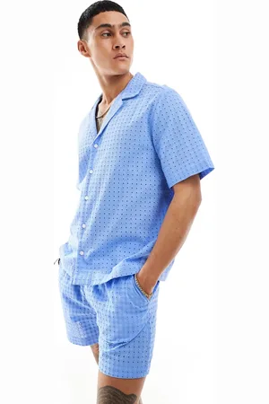 ASOS Camisa azul polvoriento holgada de manga corta con cuello de solapas y bordado inglés de (parte de un conjunto)