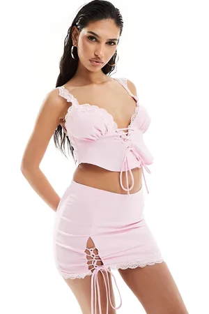 Missyempire Top escotado con cordones y ribete de encaje de Missy Empire (parte de un conjunto)
