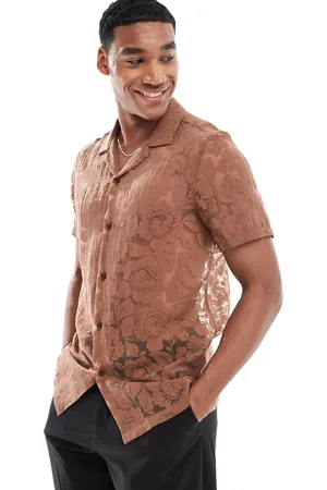 ASOS Camisa de manga corta y corte estándar con cuello de solapas y estampado floral de devoré de