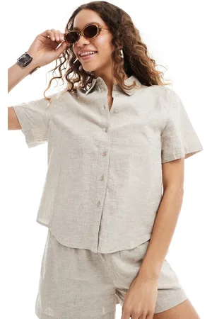 Monki Camisa de manga corta de lino de (parte de un conjunto)- neutro