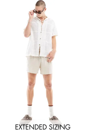 ASOS Camisa color crudo holgada de manga corta con cuello de solapas de croché de