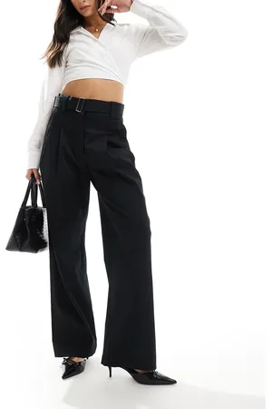 MANGO Pantalones de sastre negros con cinturón de