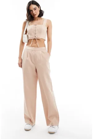 Miss Selfridge Pantalones de sastre rosas de pernera ancha sin cierres con raya diplomática de (parte de un conjunto)