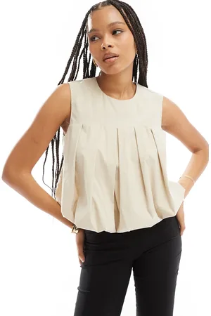 ASOS Top color sin mangas con bajo abullonado de -Blanco