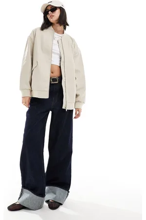 VERO MODA Chaqueta bomber color piedra de tejido efecto cuero de -Beis neutro