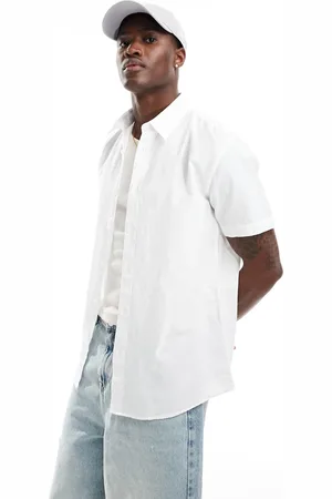 SELECTED Camisa blanca de manga corta de mezcla de lino de