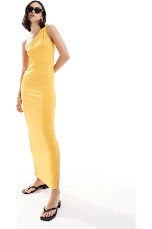 VERO MODA Vestido largo dorado asimétrico de punto acanalado de