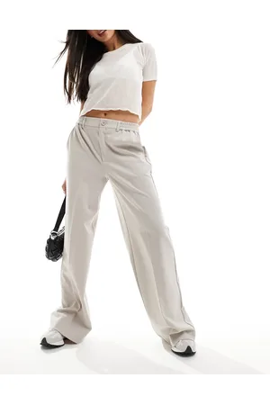 Pieces® Pantalones de sastre gris claro de pernera ancha de -Beis neutro