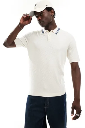 Only & Sons Polo color crema de corte estándar con detalle de rayas en el cuello de punto de -Blanco