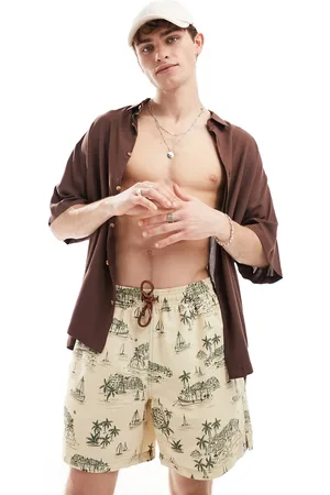 Hunky Trunks Shorts de baño color crema con estampado de islas de - neutro