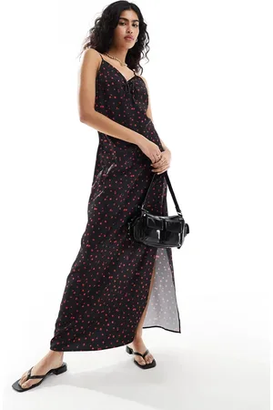 SELECTED Vestido largo de tirantes con estampado floral y detalle fruncido de satén de Femme