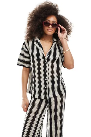 Iisla & Bird Camisa playera a rayas blancas y negras de manga corta de punto de (parte de un conjunto)-Multicolor