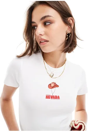 JJXX Camiseta blanca con diseño encogido y estampado de sombrero de vaquero de