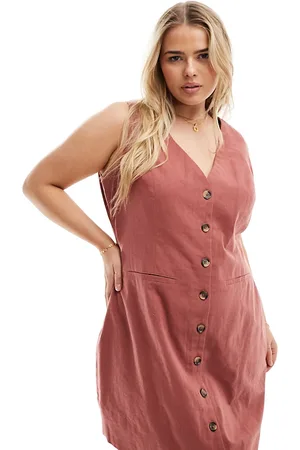 ASOS Vestido corto color estilo chaleco de lino con botones de ASOS DESIGN Curve-Marrón
