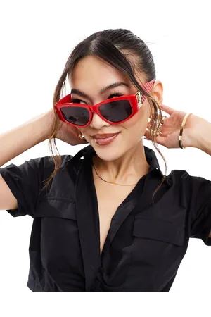 River Island Gafas de sol rojas estilo ojos de gato estrechas de