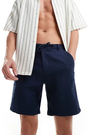 SELECTED Pantalones cortos en mezcla de lino azul marino de