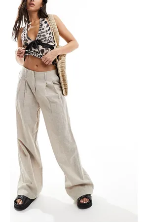 Monki Pantalones de sastre de pernera ancha de mezcla de lino de - neutro