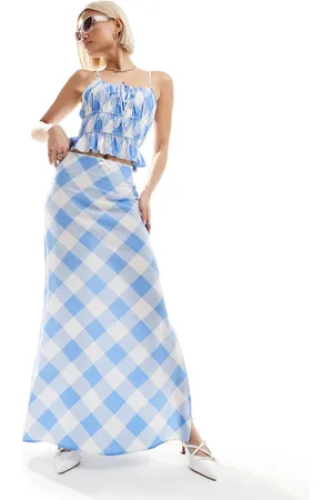 Emory Park Falda lencera midi azul y blanca a cuadros de (parte de un conjunto)