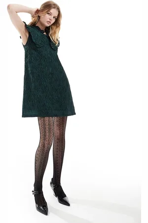 Ghospell Vestido corto con solapas extragrandes y diseño de jacquard de
