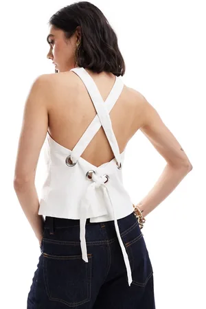 ASOS Top con cuello halter y detalle de ojales de lino de