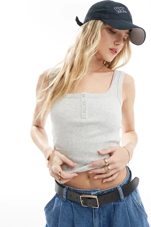 Cotton On Camiseta gris de tirantes con cuello panadero y botones de Cotton On