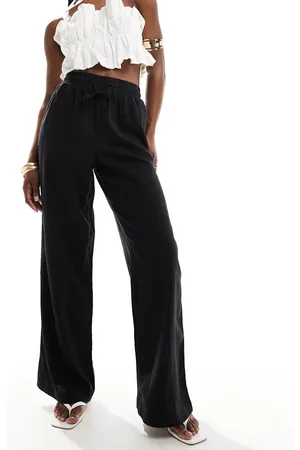New Look Pantalones negros de pernera ancha de lino de