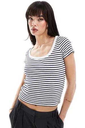 New Look Camiseta a rayas negras con cuello ancho de -Negro