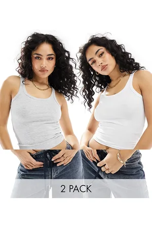 Cotton On Pack de 2 camisetas de color gris y blanco de tirantes con cuello ancho de Cotton On-Multicolor