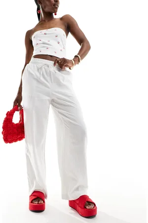 New Look Pantalones blancos de pernera ancha de lino de