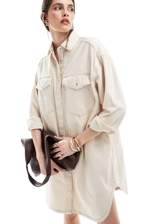 ONLY Vestido camisero vaquero corto color extragrande de -Blanco