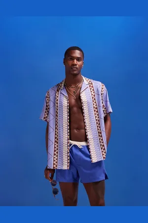 ASOS Camisa playera morada holgada a rayas en zigzag con cuello de solapas de -Morado