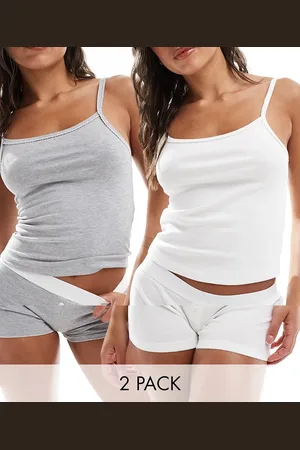 ASOS Pack de 2 camisetas de color blanco y gris jaspeado de tirantes con ribete de puntilla de -Multicolor
