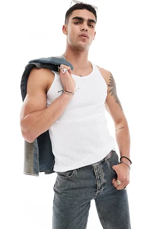 JACK & JONES Camiseta blanca de tirantes de canalé texturizado de -Blanco