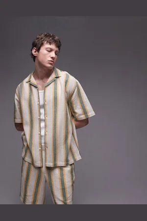 Topman Camisa a rayas de colores de manga corta de croché de (parte de un conjunto)