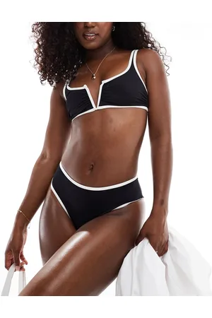 ASOS Top de bikini estilo top corto con detalle de pico en el pecho y ribetes en contraste Mix & Match de