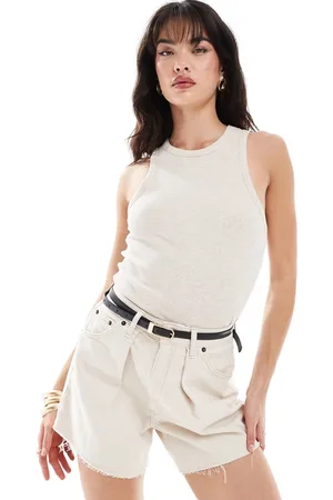 SELECTED Top color crema sin mangas de canalé de Femme-Blanco